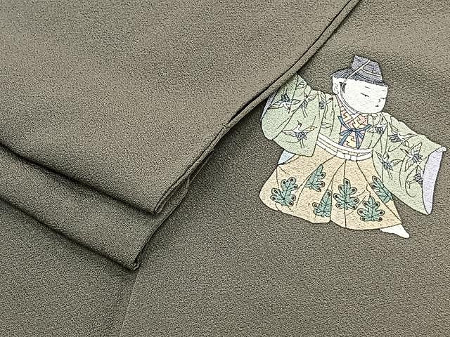 平和屋着物▽上質な色無地 単衣 ワンポイント 海松色 正絹 逸品 CAAX2504xi