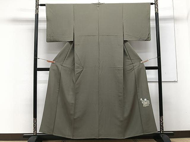 平和屋着物▽上質な色無地 単衣 ワンポイント 海松色 正絹 逸品 CAAX2504xi