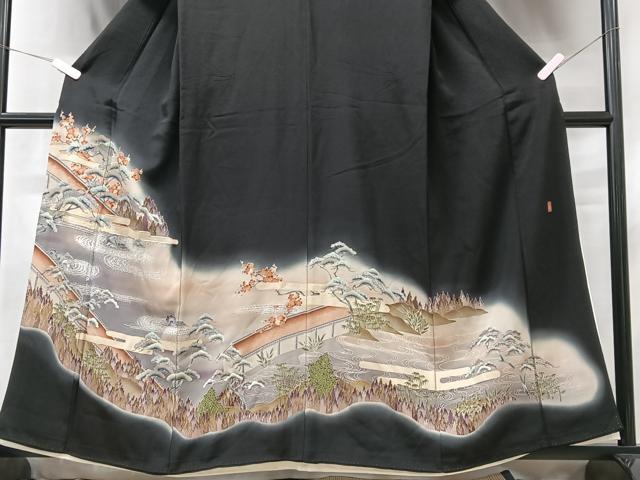 平和屋着物■豪華黒留袖 作家物 駒刺繍 石庭松文 暈し染め 金銀彩 正絹 逸品 CAAX1691xe