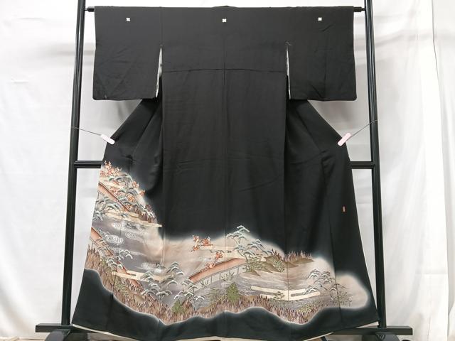 平和屋着物■豪華黒留袖 作家物 駒刺繍 石庭松文 暈し染め 金銀彩 正絹 逸品 CAAX1691xe