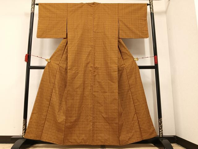 平和屋着物●上質な紬 格子 正絹 逸品 AAAZ7664ph