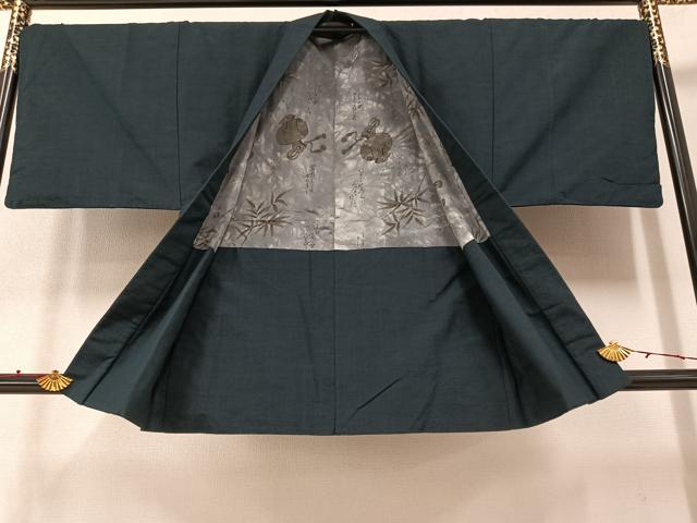 平和屋着物●男性 紬 アンサンブル 褐返色 正絹 逸品 AAAZ7657ph