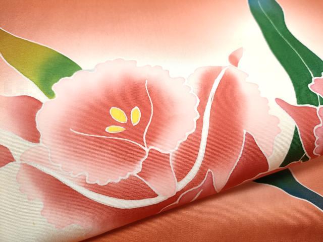 平和屋着物●塩瀬 九寸名古屋帯 草花文 正絹 逸品 CAAX1517hy