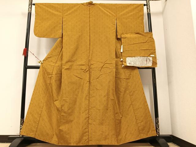 平和屋着物●本場武蔵野かすり 染色伝統工芸士 木村竜之 間道 反端付き 正絹 逸品 AAAZ8901ph