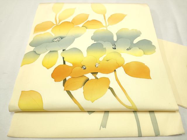 平和屋着物●塩瀬 九寸名古屋帯 枝花文 正絹 逸品 CAAX1564hy