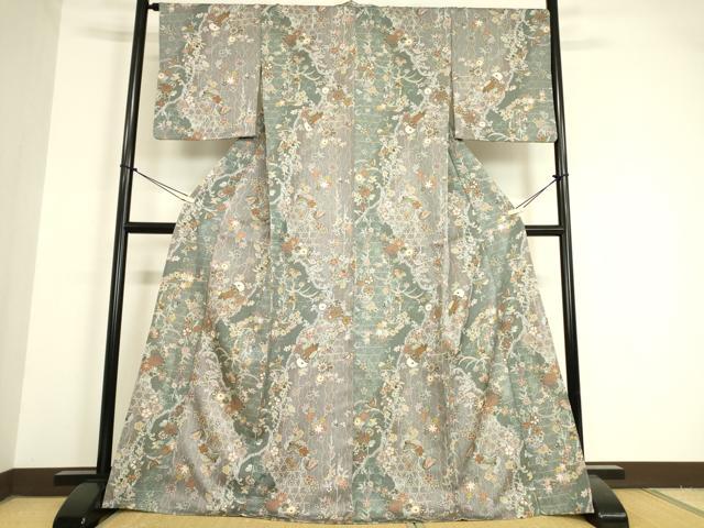 平和屋着物▽小紋 単衣 舞蝶花松文 金彩 洗える着物 DAAV5585az