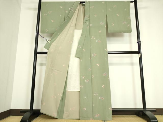 平和屋着物▽小紋 単衣 草花文 洗える着物 DAAV5595az