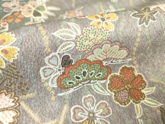 平和屋着物▽小紋 単衣 舞蝶花松文 金彩 洗える着物 DAAV5585az
