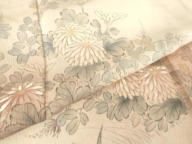 平和屋着物▽訪問着 単衣 刺繍 手描き 菊 暈し染め 正絹 逸品 DAAV5625az