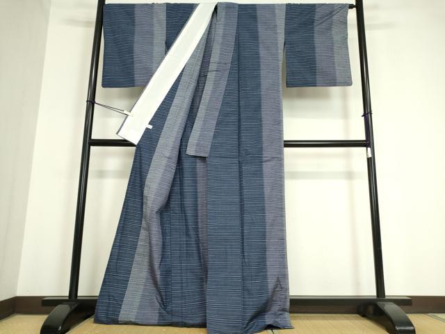 平和屋着物▽西陣 高山紬 単衣 縞 反端付き 正絹 逸品 DAAV5615az