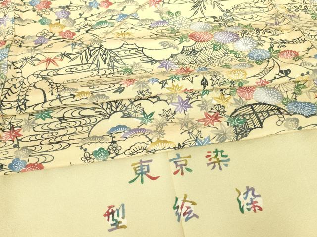 平和屋着物▽上質な小紋 単衣 東京染 型絵染 籬花文 反端付き 正絹 逸品 DAAV5630az
