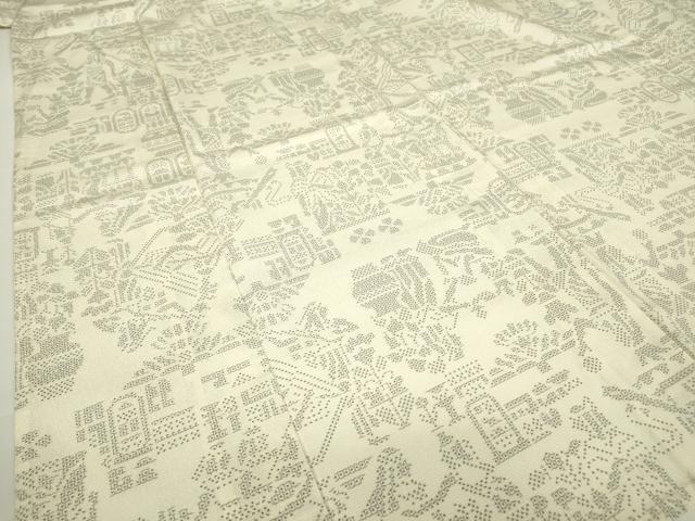 平和屋着物▽本塩沢 単衣 壁画人物花文 110亀甲 証紙付き 正絹 逸品 DAAV5690az