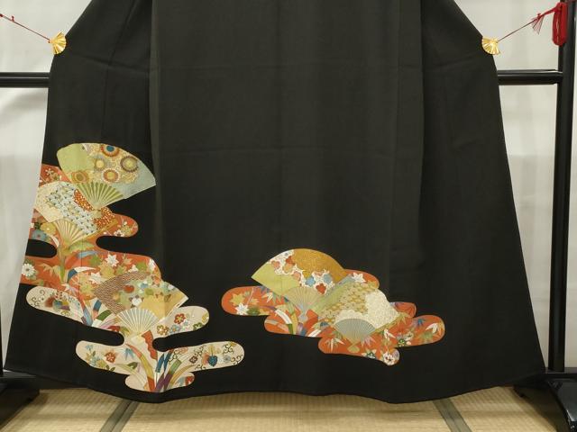 平和屋着物■豪華黒留袖 駒刺繍 エ霞扇面花文 金彩 正絹 逸品 AAAZ9739gw