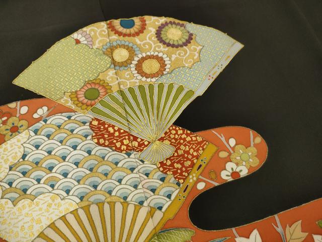 平和屋着物■豪華黒留袖 駒刺繍 エ霞扇面花文 金彩 正絹 逸品 AAAZ9739gw