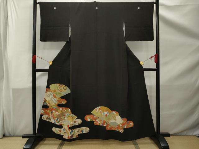 平和屋着物■豪華黒留袖 駒刺繍 エ霞扇面花文 金彩 正絹 逸品 AAAZ9739gw