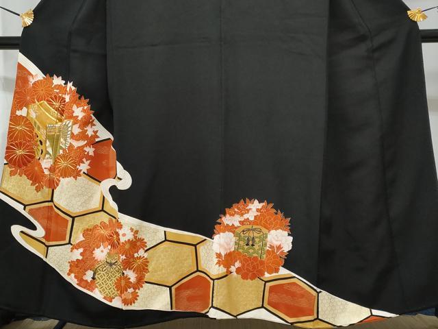 平和屋着物■豪華黒留袖 駒刺繍 御所車亀甲花文 正絹 逸品 CAAW7068fb
