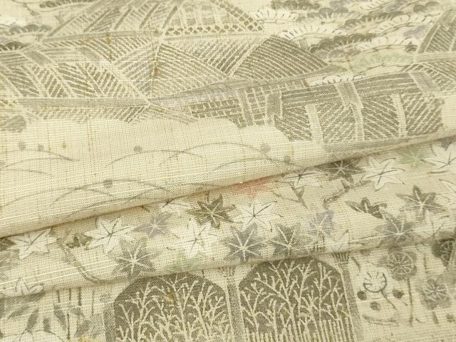 平和屋着物▽上質な小紋 紬地 単衣 風景草花文 正絹 逸品 DAAV9978sf
