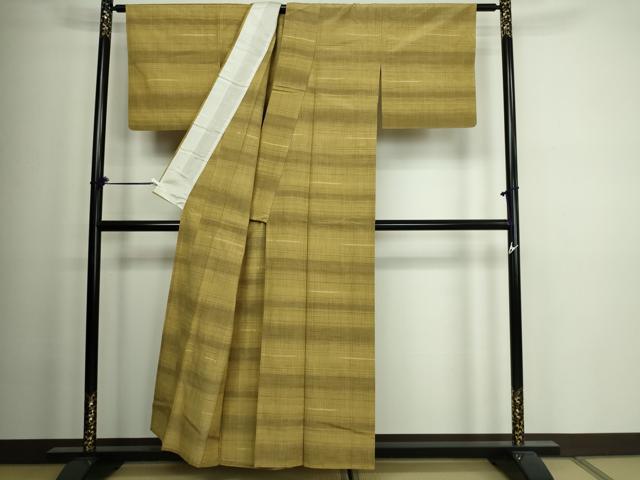平和屋着物▽上質な紬 単衣 横段文 正絹 逸品 DAAV9988sf