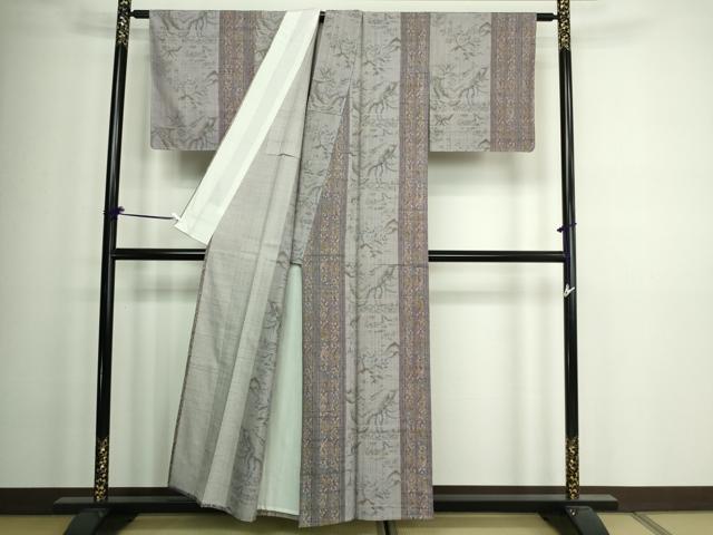 平和屋着物▽上質な紬 単衣 更紗草花文 正絹 逸品 DAAV9983sf