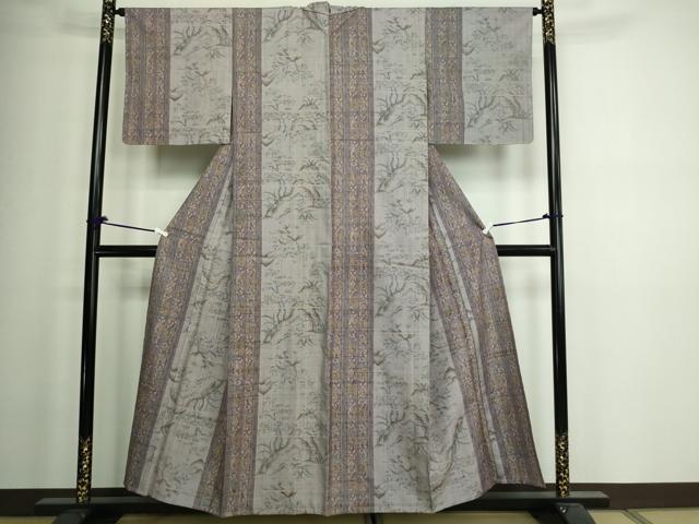 平和屋着物▽上質な紬 単衣 更紗草花文 正絹 逸品 DAAV9983sf