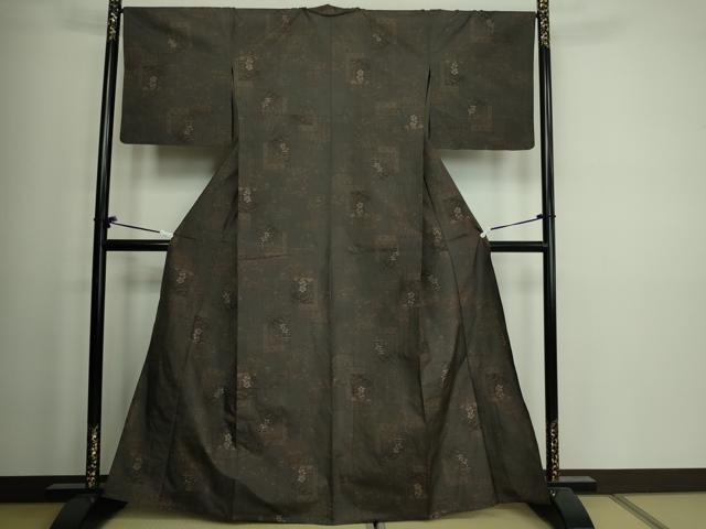 平和屋着物▽本場大島紬 単衣 9マルキ 風景草花文 正絹 逸品 DAAV9990sf