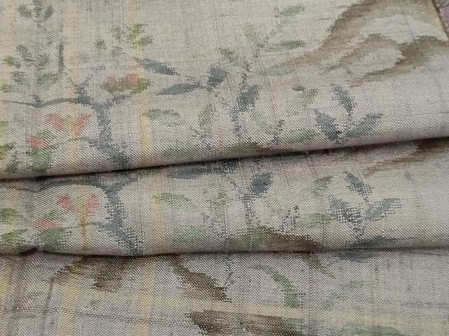平和屋着物▽上質な紬 単衣 更紗草花文 正絹 逸品 DAAV9983sf