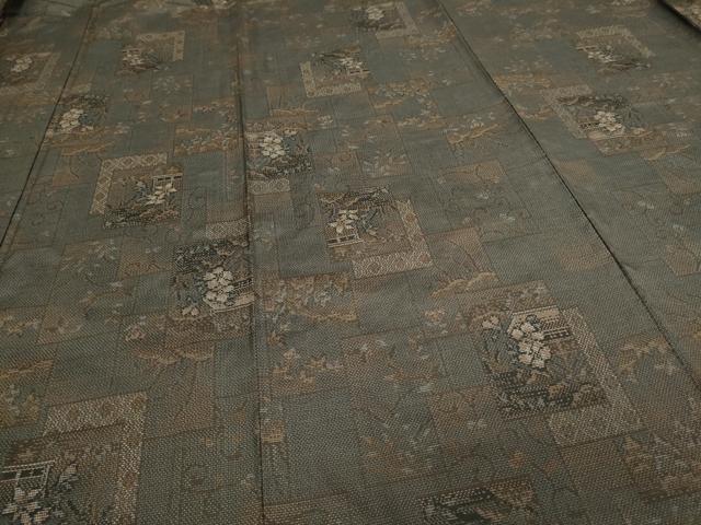 平和屋着物▽本場大島紬 単衣 9マルキ 風景草花文 正絹 逸品 DAAV9990sf