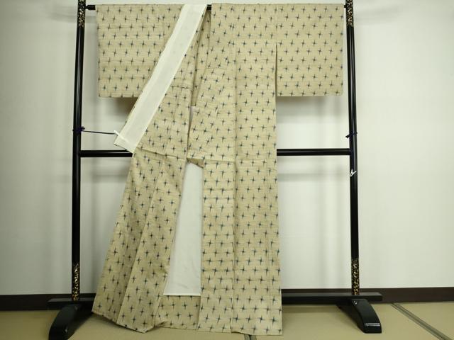 平和屋着物▽上質な紬 単衣 絣文様 正絹 逸品 DAAV9996sf
