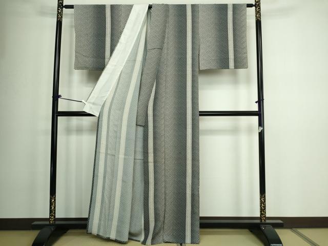 平和屋着物▽上質な小紋 単衣 間道 黒地 正絹 逸品 DAAW9164sf