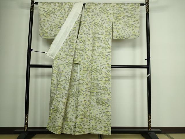 平和屋着物▽本場大島紬 白大島 単衣 総絣 風景文 正絹 逸品 DAAV9998sf