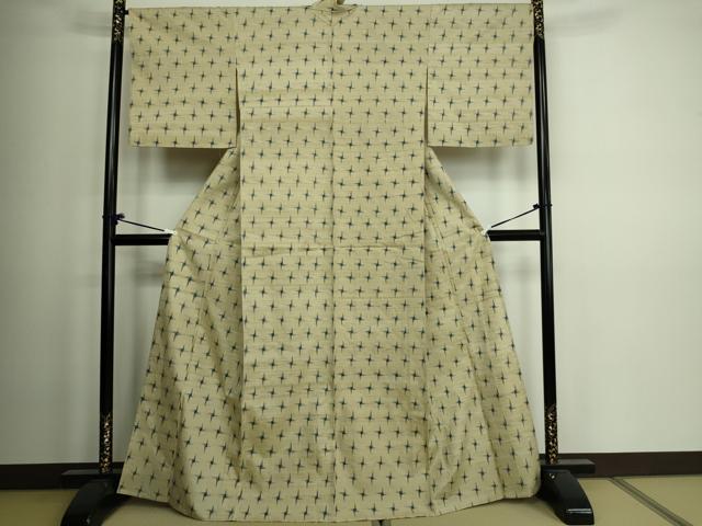 平和屋着物▽上質な紬 単衣 絣文様 正絹 逸品 DAAV9996sf