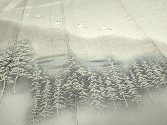 平和屋着物▽訪問着 単衣 風景飛鶴文 暈し染め 銀彩 正絹 逸品 DAAW9168sf
