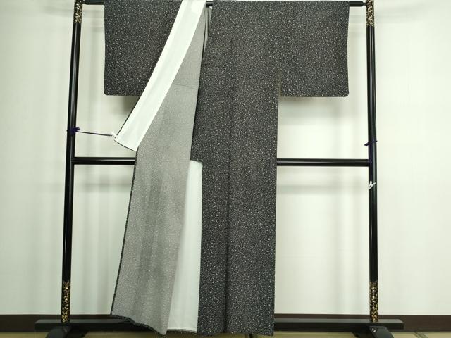平和屋着物▽小紋 単衣 霞文 黒地 洗える着物 DAAW9183sf