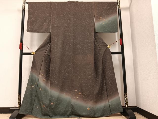 平和屋着物●訪問着 刺繍 草花文 暈し染め 金彩 正絹 逸品 AABA1303ph