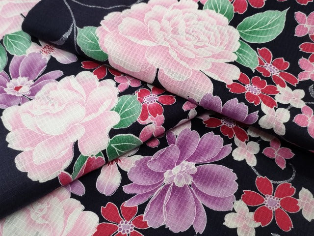平和屋着物∴夏物 浴衣 綿紅梅 薔薇 草花尽くし 銀彩 綿 逸品 CAAW1055ng