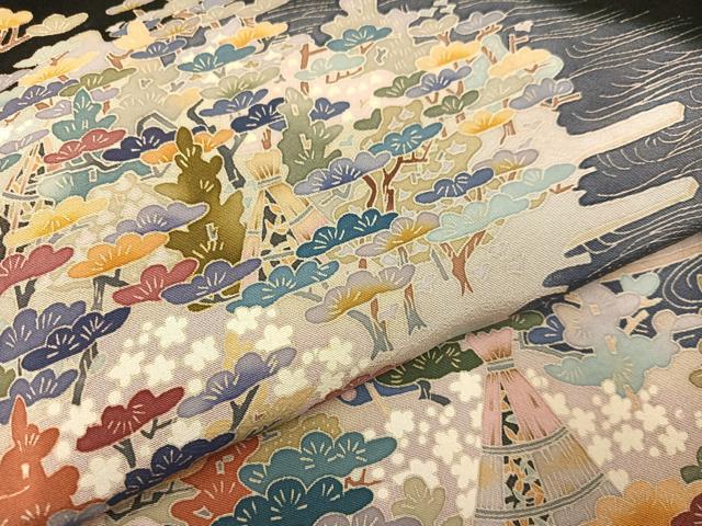 平和屋着物●本加賀友禅作家 黒田勲 黒留袖 浜松文 暈し染め 正絹 逸品 AABA3789ph