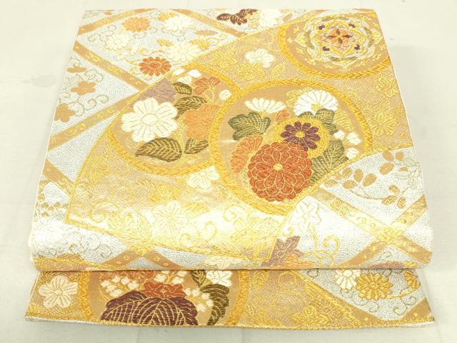 平和屋着物●六通柄袋帯 唐織 聖樹扇面文 金銀糸 正絹 逸品 DAAW4431cm