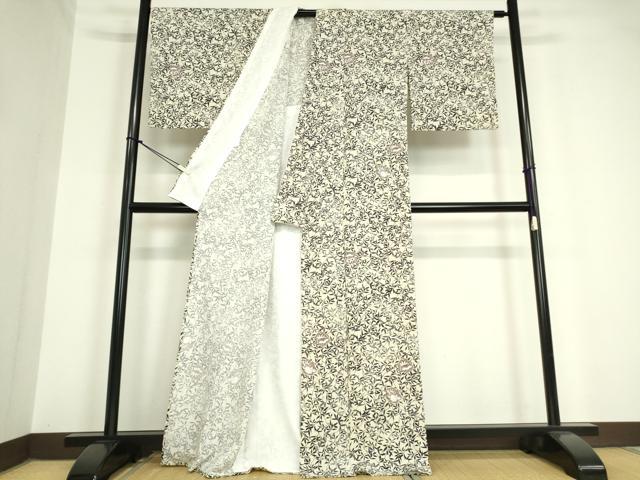 平和屋着物▽小紋 単衣 草花文 洗える着物 DAAV5704az