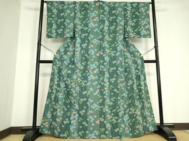 平和屋着物▽小紋 単衣 蔦の葉花文 洗える着物 DAAV5726az