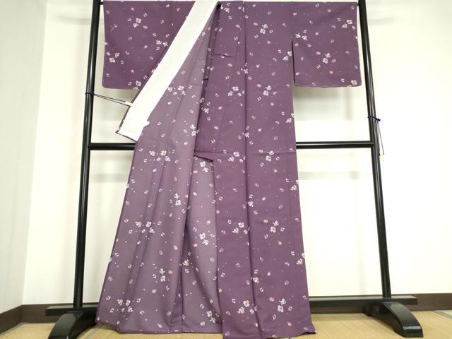 平和屋着物▽小紋 単衣 舞花文 洗える着物 未使用 DAAV5727az