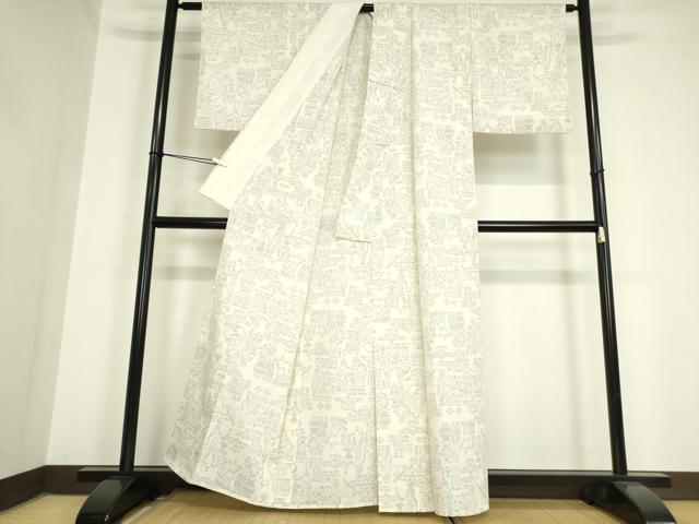 平和屋着物▽本塩沢 単衣 壁画人物花文 110亀甲 証紙付き 正絹 逸品 DAAV5690az