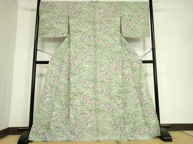 平和屋着物▽上質な小紋 単衣 水辺風景花文 正絹 逸品 DAAV5684az