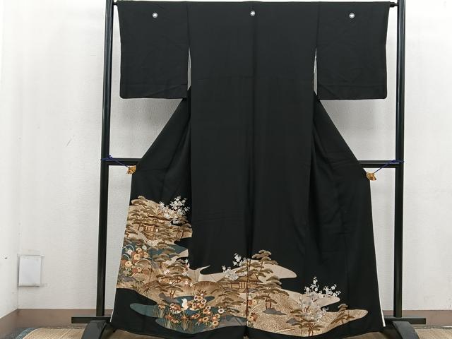 平和屋着物■豪華黒留袖 駒刺繍 松竹梅 風景文 金彩 正絹 逸品 BAAU7553mz