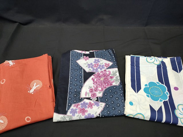平和屋本店■浴衣 まとめて 3点 兎 菊 花柄 綿紅梅 など 着用可能多数 ppp2584 km