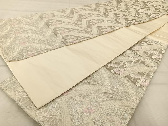 平和屋着物◎六通柄袋帯 箔眉 渡橋楓文 正絹 逸品 AABA3692tn