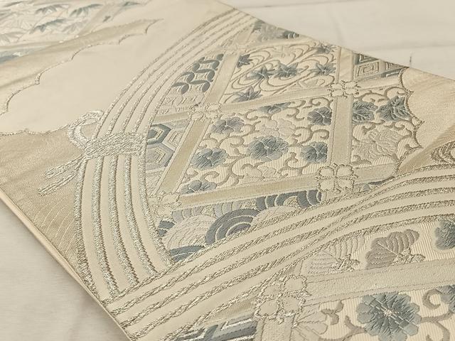 平和屋着物◎六通柄袋帯 唐織 天井花文 銀糸 正絹 逸品 AABA3687tn