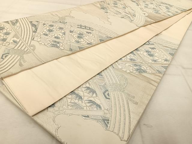 平和屋着物◎六通柄袋帯 唐織 天井花文 銀糸 正絹 逸品 AABA3687tn