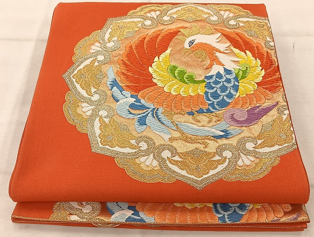 平和屋着物◎六通柄袋帯 唐織 鳳凰文 金糸 正絹 逸品 AABA3685tn