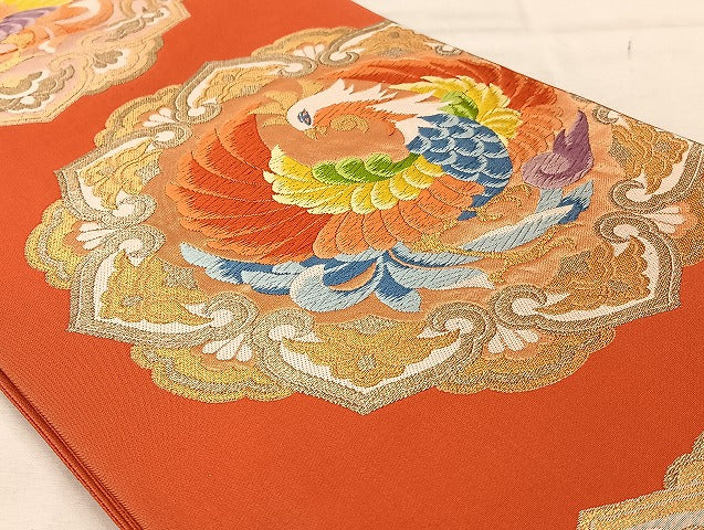 平和屋着物◎六通柄袋帯 唐織 鳳凰文 金糸 正絹 逸品 AABA3685tn