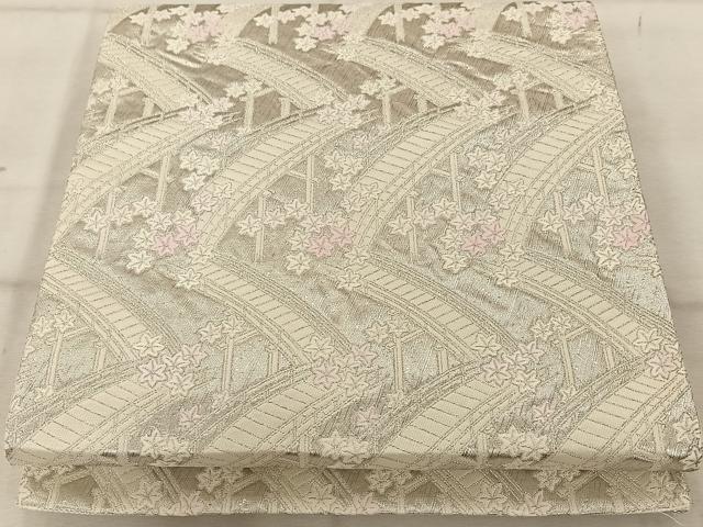 平和屋着物◎六通柄袋帯 箔眉 渡橋楓文 正絹 逸品 AABA3692tn